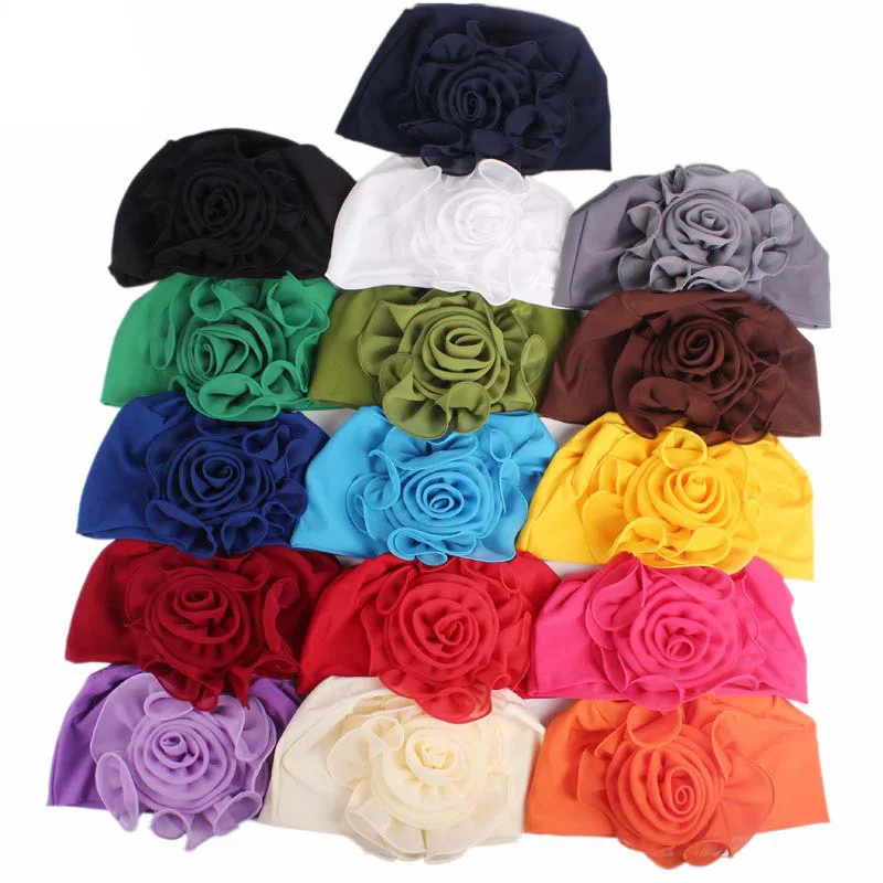 Turbante muçulmano com flor grande para mulheres, gorro hijab, gorros quimio, chapéu do câncer, lenço islâmico, tampa da perda de cabelo