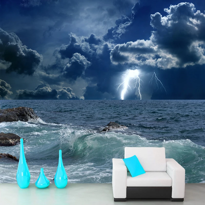 Custom 3D Mural Roll Big Sea Clouds Lightning Bedroom Living Room Sofa TV Background Wall Photo Wallpaper Home Decor 3D Fresco