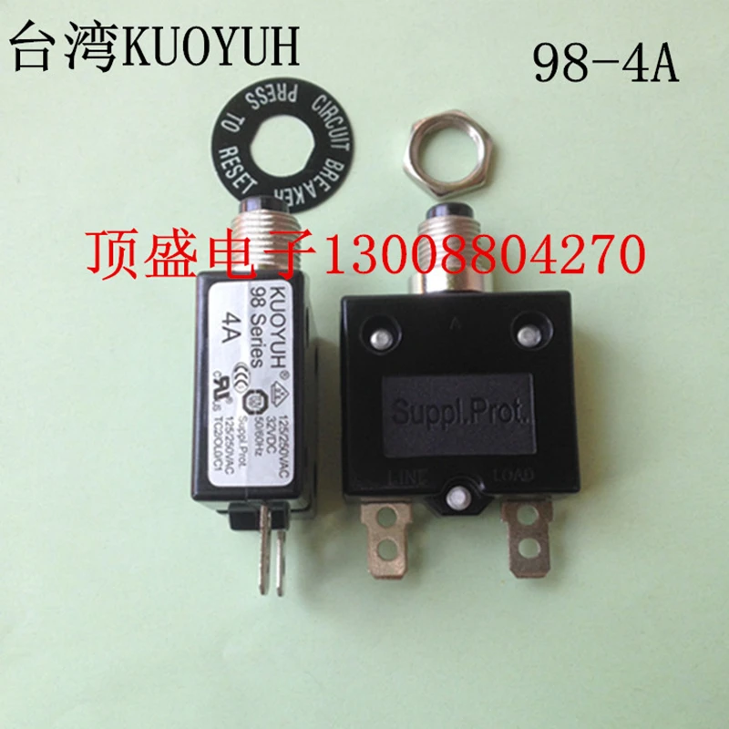 1Pcs KUOYUH 98 Series 4A 125/250vac 32vdc 50/60hz Circuit Breaker Overload Switch Over Current Protector