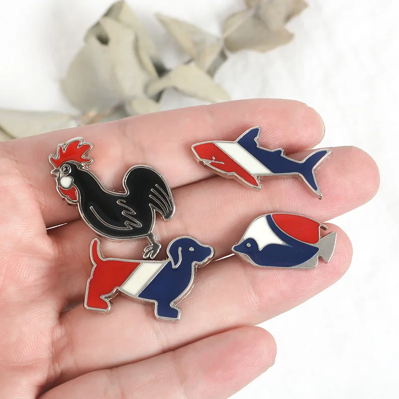 whale Enamel Brooches Blue white red Dogs Cocks Animal pins Jewelry children Lapel decoration badge gift for friends