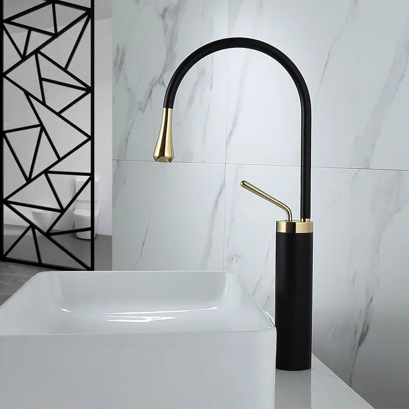 

Bathroom Faucet Hot and Cold Black and Gold Basin Faucet Mixer Tap Lavotory Faucet Bathroom Vessel Sink Faucet Mixer Taps