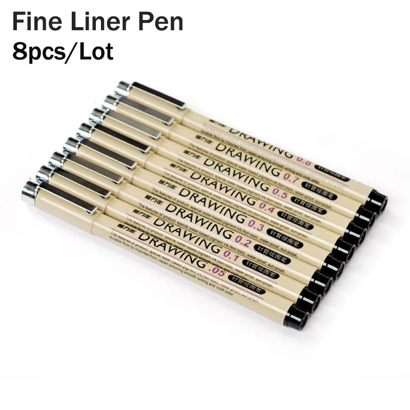 8pcs/Lot Pigma Micron Fine Liner Pen Black Ink Waterproof Sketch Marker Dessin Pens Drawing Lines Fineliners Manga Art Supplies