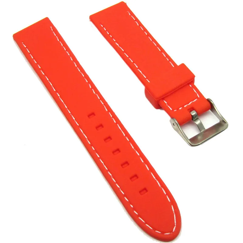 20mm Stitched Silicone Rubber Watch Band Replacement Strap Fashion Casual Bracelet Black White Blue Red Orange