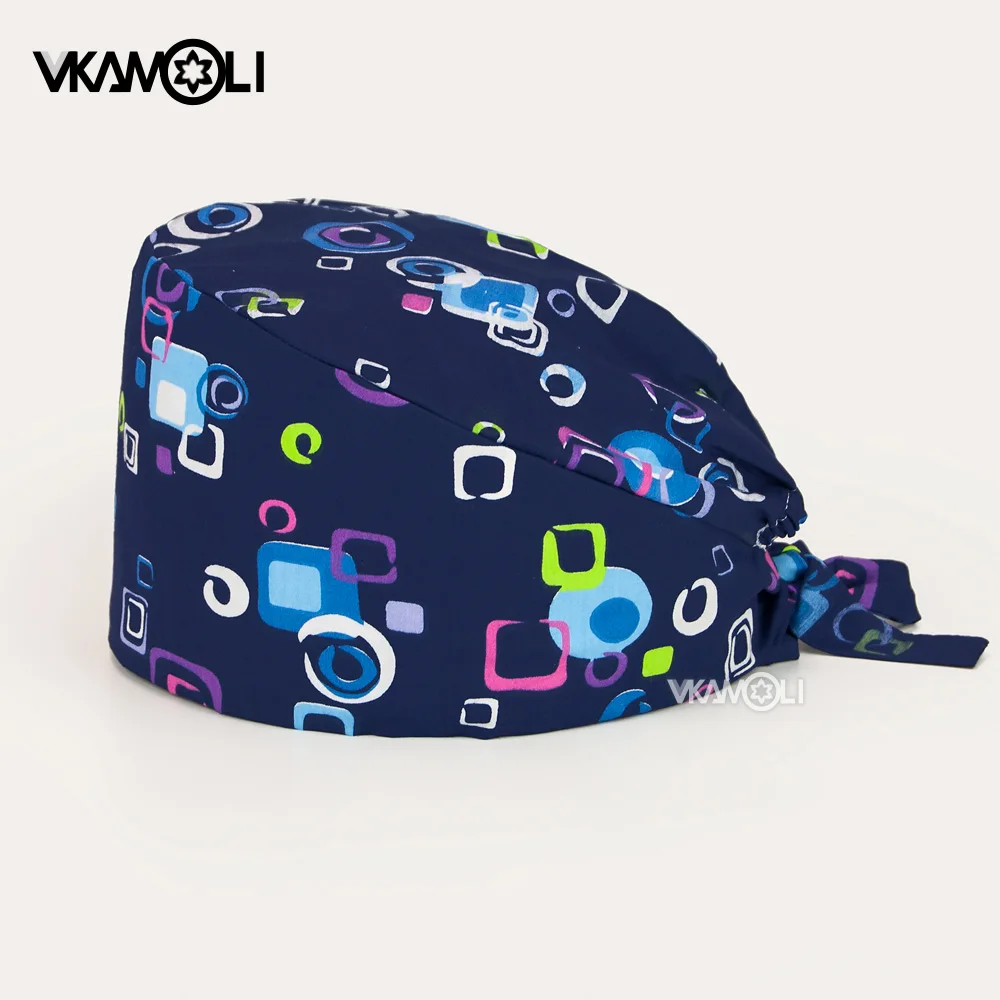 Geometric pattern printing Scrubs cap women and men's scrubs cap pet shop cap lab work Dust Cap Nursing Accessories scrubs women