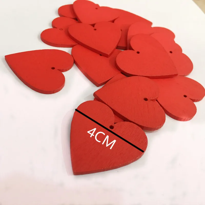 20pcs Red Love Heart Shape Wood Slice Pieces with Hole for DIY Craft Scrapbooking Wedding Diy Decor