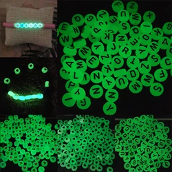 100pcs Glow In The Dark Mixed Acrylic Heart Letter Bead Flat Round Luminous Spacer Beads For Jewellery Making DIY Charm Bracelet