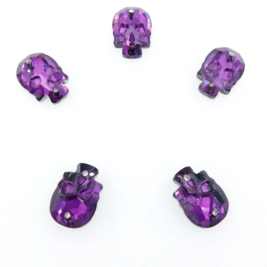 Totenkopfförmige Glaskristalle mit 2 Löchern, 14 mm, 18 mm, 20 Stück/Stück, zum Aufnähen von Strassperlen für Hochzeitskleider, Kunsthandwerk, DIY – Detail 3