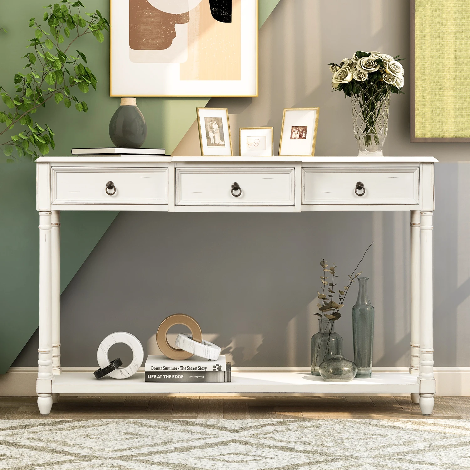 Three Colors Console Table Sofa Table with Drawers Luxurious and Exquisite Design for Entryway with Projecting Drawers