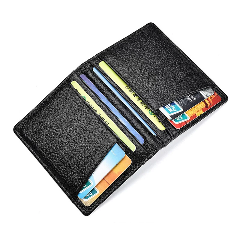 100% Genuine Leather Super Slim Mini Credit Card Holder Wallet Purse For Men ID Card Case Man Small Driver's License Bag
