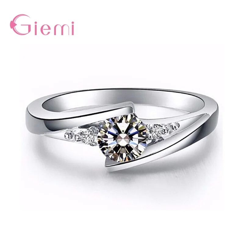 100% Real 925 Sterling Silver Finger Ring Stackable Cubic Zirconia Party Ring For Women Girl Engagement Wedding Jewelry Gift