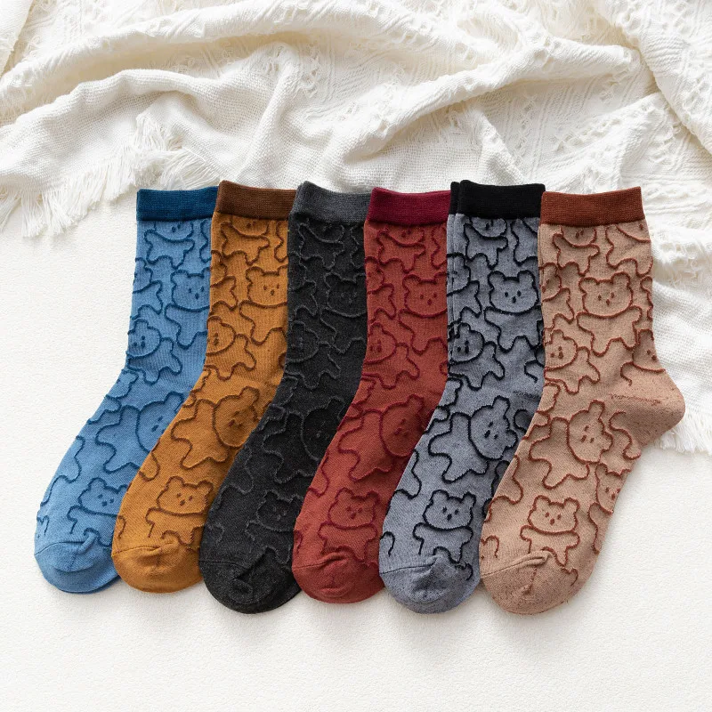 Socks Women Cute Kawai Cartoon Woman Combed Cotton Socks Girls Funny Bear Animal Pattern Prints Casual Sock Streetwear Soks Meia