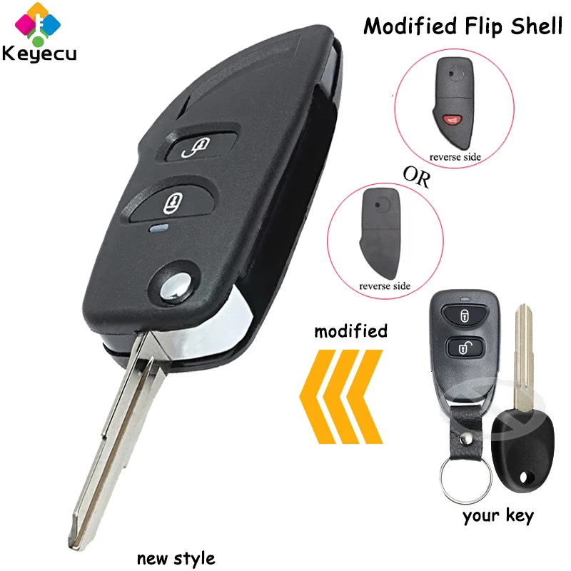 KEYECU Replacement Modified Flip Remote Car Key Shell - 2/ 2+1/ 3 Buttons & Uncut Blade- FOB for Hyundai Santa Fe / Tucson IX35