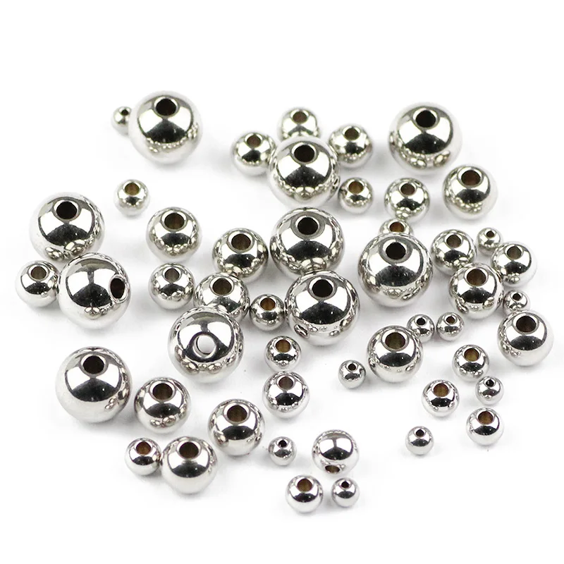 HGKLBB Stainless steel beads Spacer Round ball Metal Loose Beads for Jewelry making 3/4/5/6/8MM bracelet DIY accessories Finding