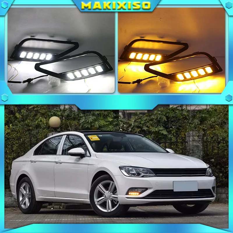 

LED DRL Daytime Running Light Daylight driving yellow turn Signal lamp For Volkswagen Lamando 2015-2018