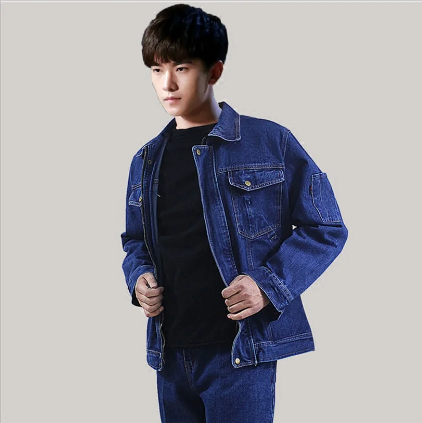 Thick Welder Suit Denim Work Clothing For Men Jacket Trousers Long Sleeve Wear Resistant Welding Uniforms Coveralls Plus Size4xl