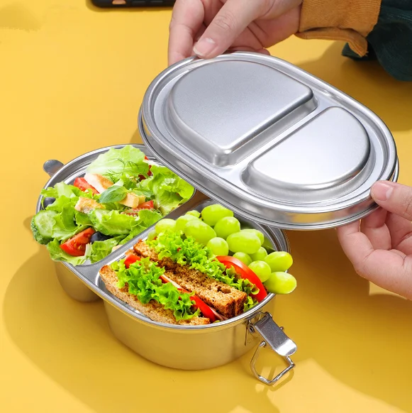 

Stainless Steel Bento Lunch Box Kids Snack Container with 2 Compartments 500ML Leakproof Lunch Box For Kids Adults Food Storage