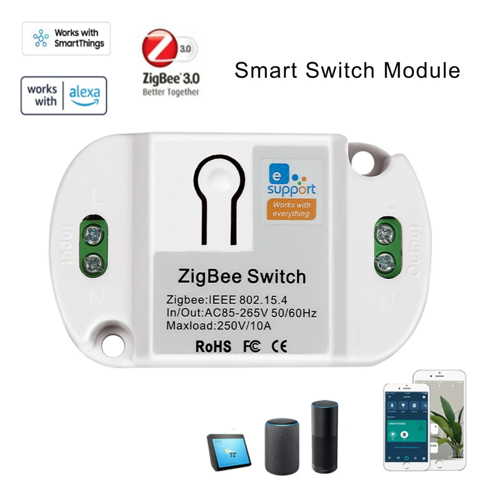 

Zigbee Smart Switch Module Home Smart Switch AC85-265V 10A Alexa APP & SmartThings APP Voice Remote Control Work With Alexa HOT