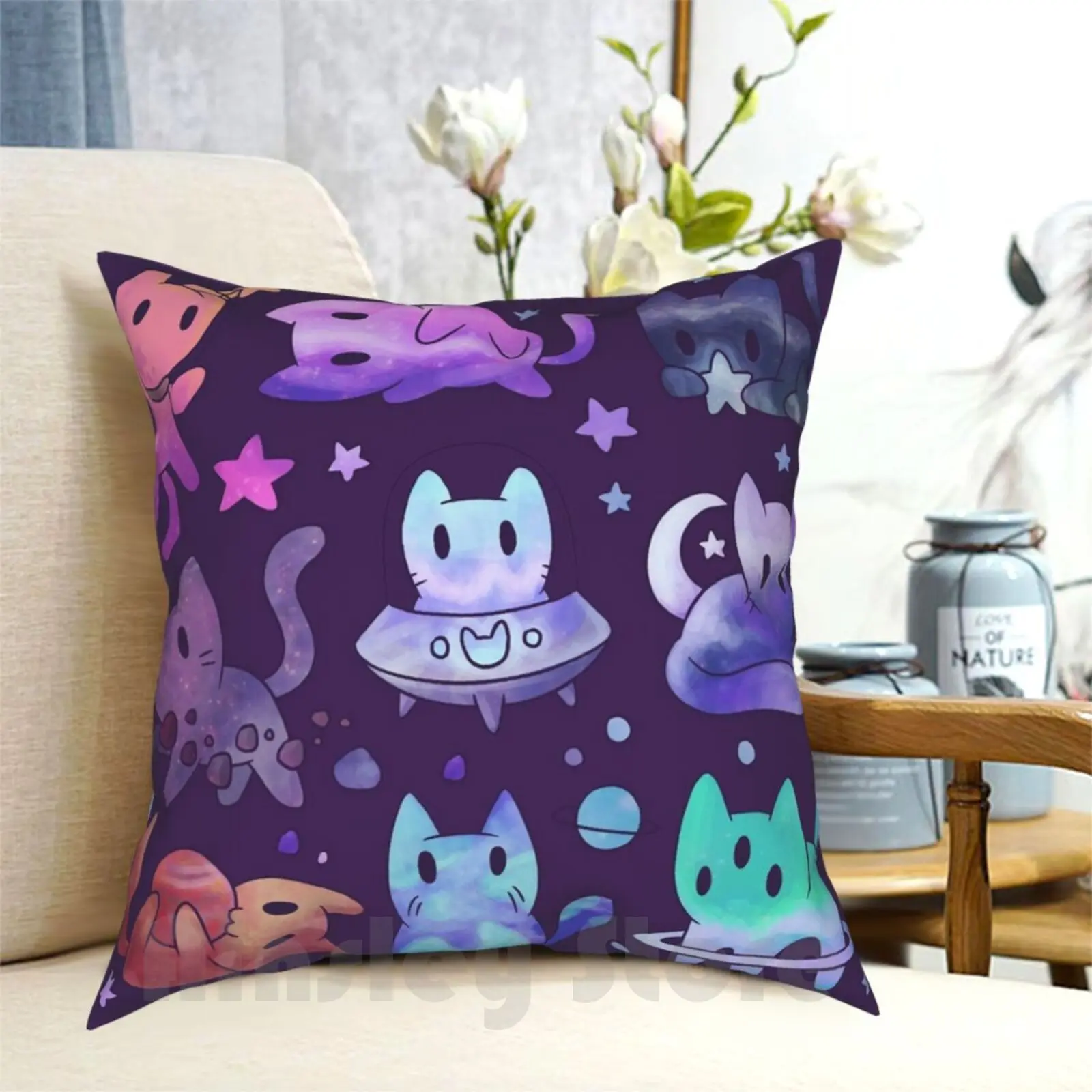 

Space Cats Pillow Case Printed Home Soft DIY Pillow Cover Space Galaxy Cat Cats Kitten Kitty Rainbow Cute Stars Pattern