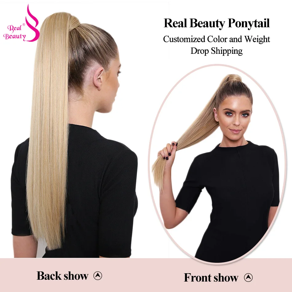 RealBeauty Clip in Ponytail Hair Extensions Brazilian Straight Real Human Hair Wrap Around Ponytail Hair Pieces Hightlight Soft