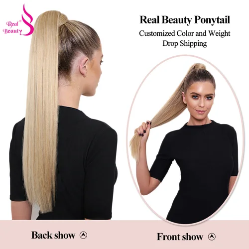 Imagen 2 del producto Cabello humano liso de belleza Real, cola de caballo con lazo mágico, 100% cabello humano Remy, extensión de cola de caballo envolvente para mujeres negras