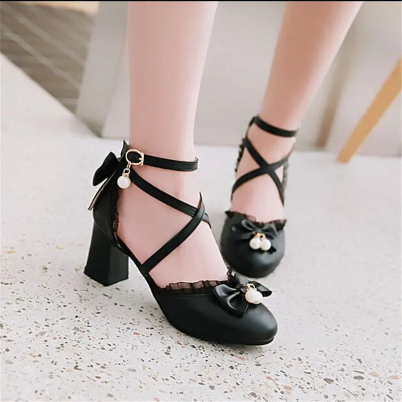 Fashion Kids Girls High Heel Shoes Bowknot Children Party Shoes Thick Heel Kids Dress Shoes