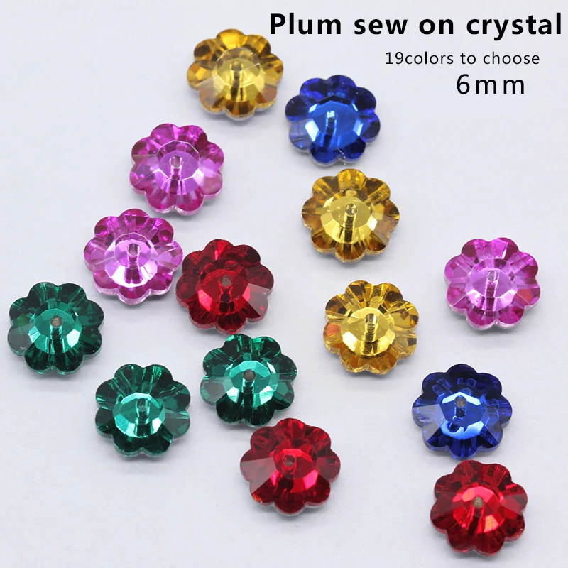 6mm 72PCS Plum Flower Shapes colorful stones  Sew On Rhinestones Pointback Sew-on Stone Crystals Strass For Garment Decorations