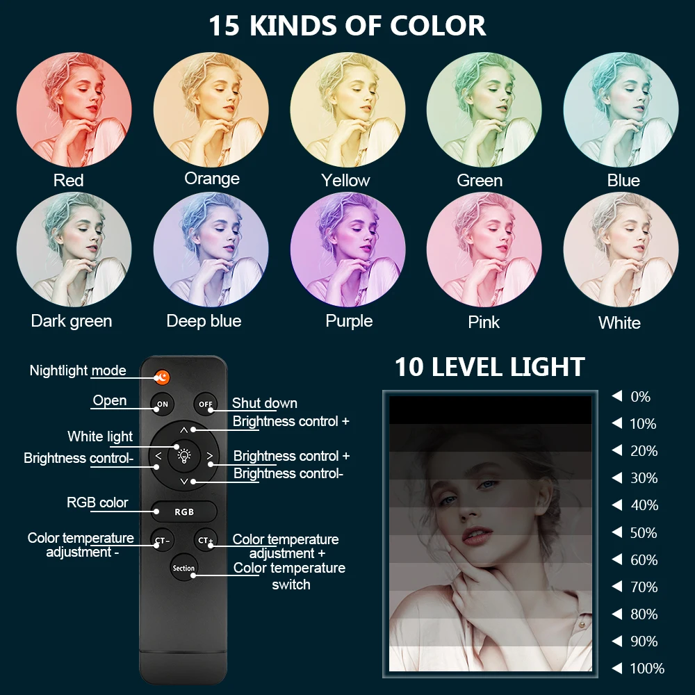 Anillo de luz RGB de 18 pulgadas para fotografía, lámpara de 50W con trípode remoto de 45cm, luz de relleno LED regulable para Selfie, iluminación en vivo para teléfono