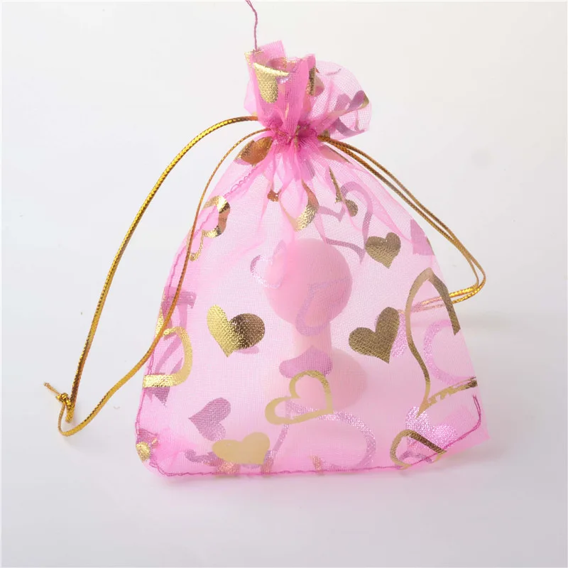 100pcs/lot Wholesale 17x23cm Christmas Wedding Love Heart Drawstring Organza Bags Jewelry Packing Gift Bags