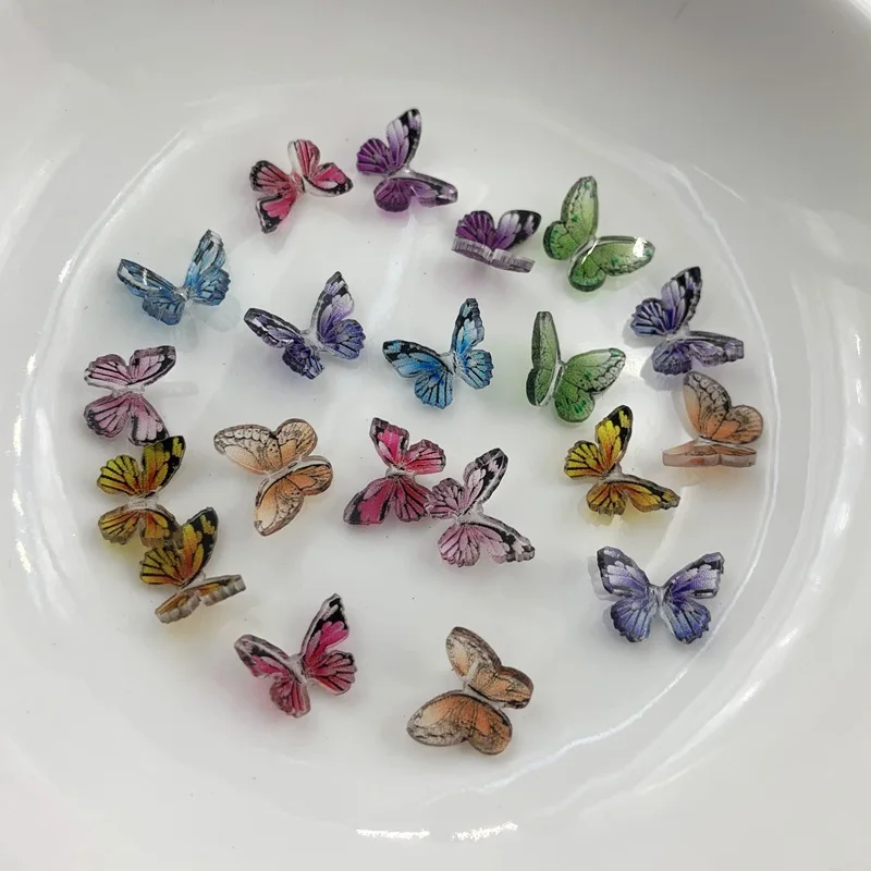 Hot style 8 color butterfly nail art rhinestone 3D resin butterfly nail decoration materials DIY nail accessories 10pcs/lot