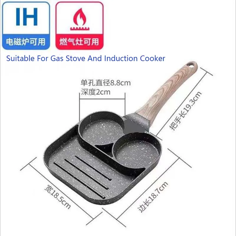 Sartén antiadherente de cuatro agujeros, sartén gruesa para tortillas, huevos, tortitas, bistec, sartenes para cocinar huevos, jamón, fabricante de desayuno, utensilios de cocina