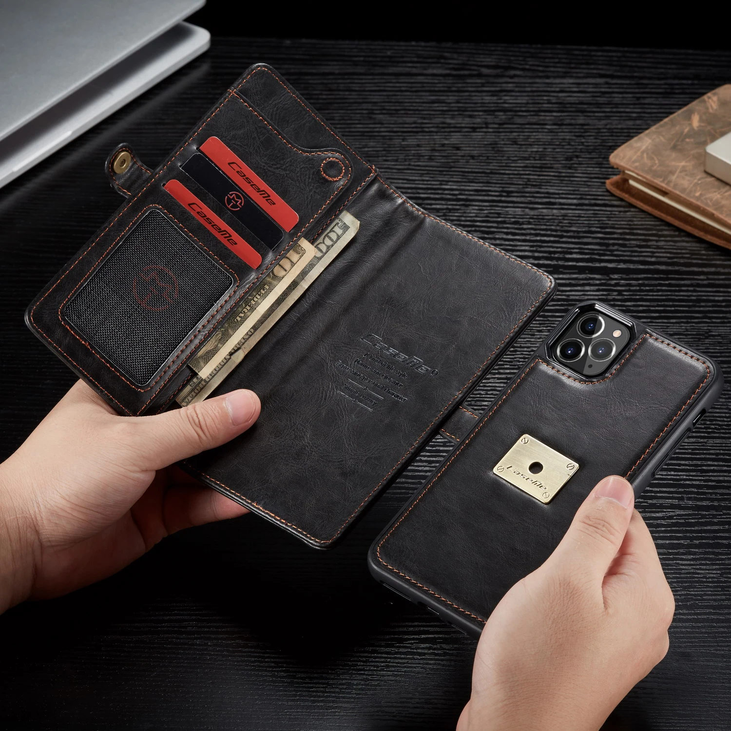 Suitable For iPhone11Pro,11,Xs,Xsmax,8Plus Phone Case Of High-grade Business Wallet Leather Case, Wearing Rope, Can Place Cash.