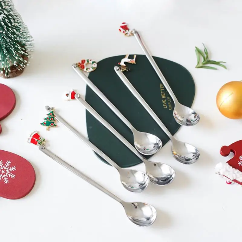 Stainless Merry Christmas Spoons New Year 2021 Xmas Party Tableware Ornaments Christmas Decorations for Home Navidad Noel Gift