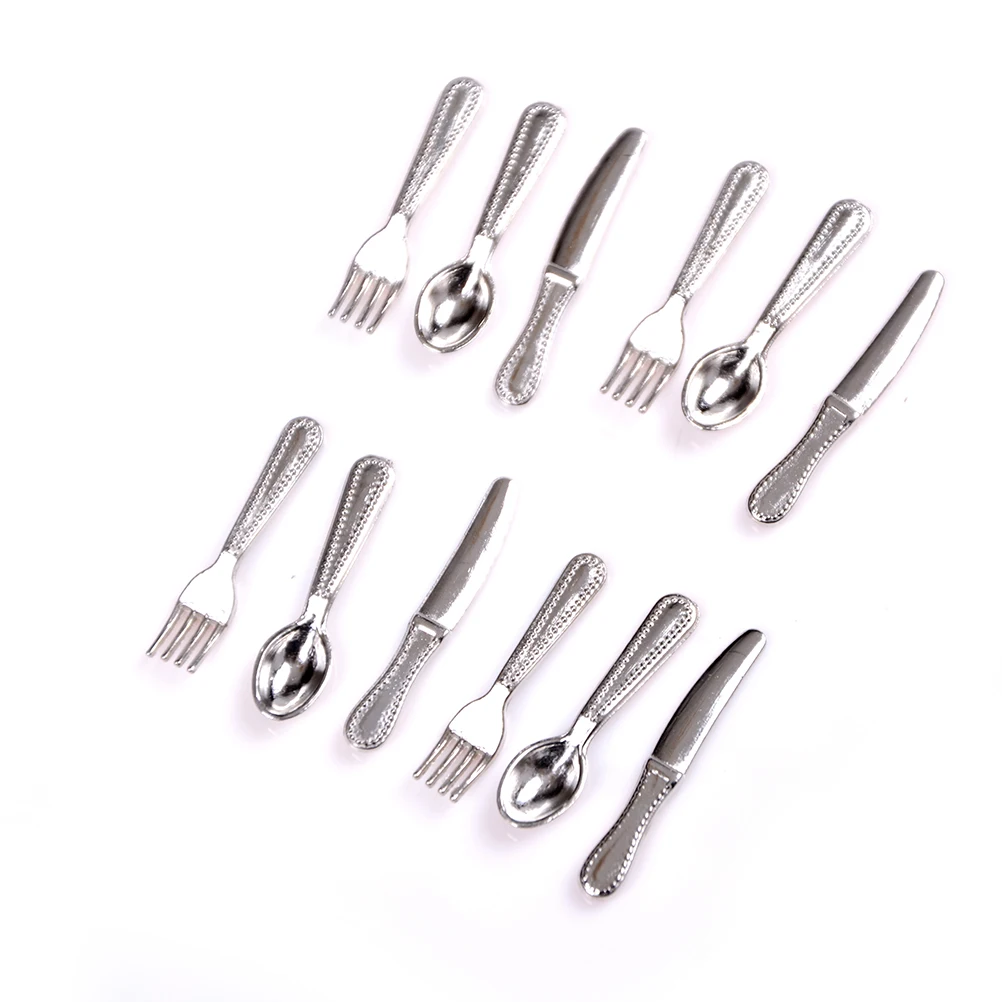 2Colors Mini Cutlery Knife Fork Spoon Childrens Toy Doll House Decor 12PCS/set Vintage Doll House Miniatures Tableware