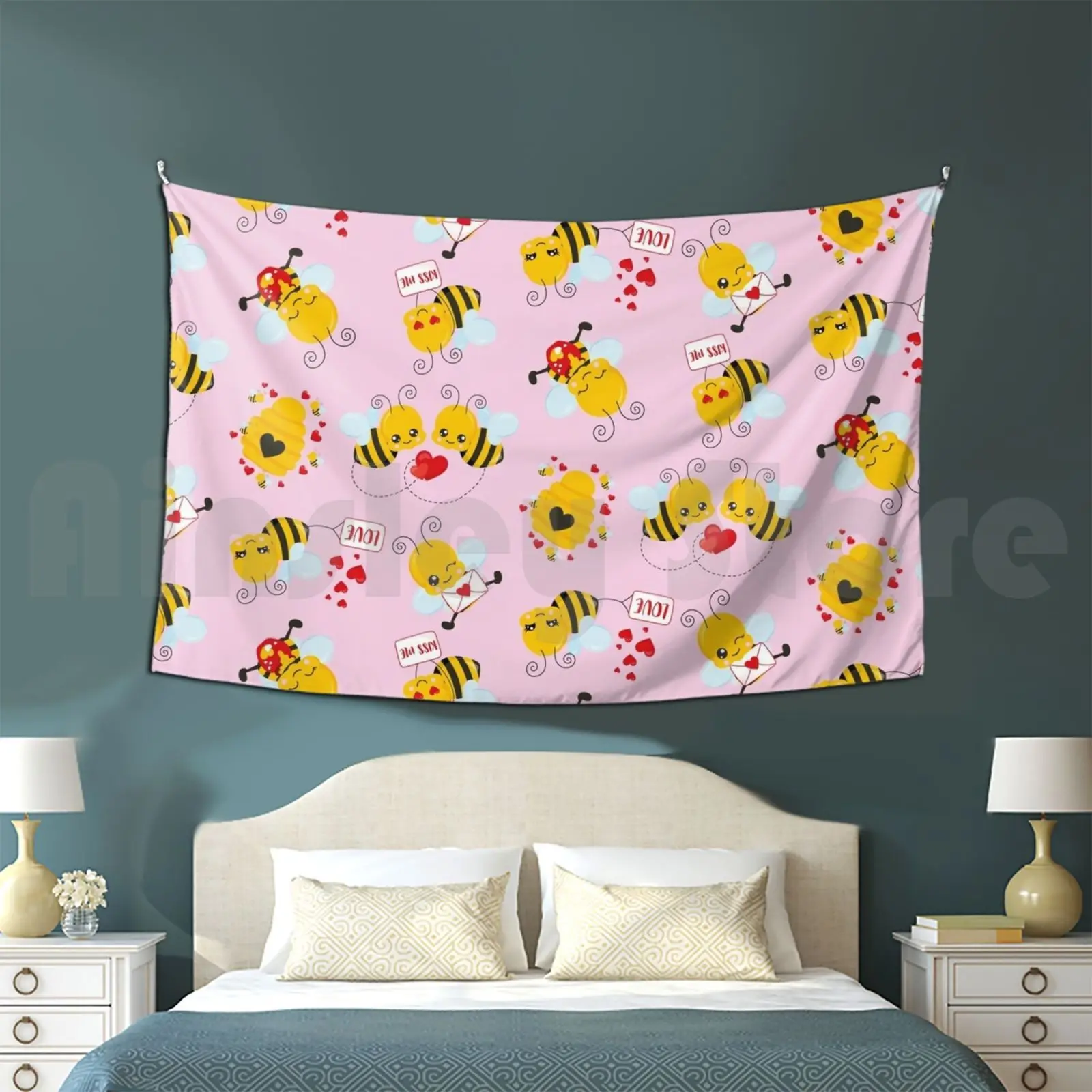 Love Bee Neck Gaiter Pink Bee Love Neck Gator Tapestry Living Room Bedroom 3168 Bee Bee Hive Bee Lover Bee Bee