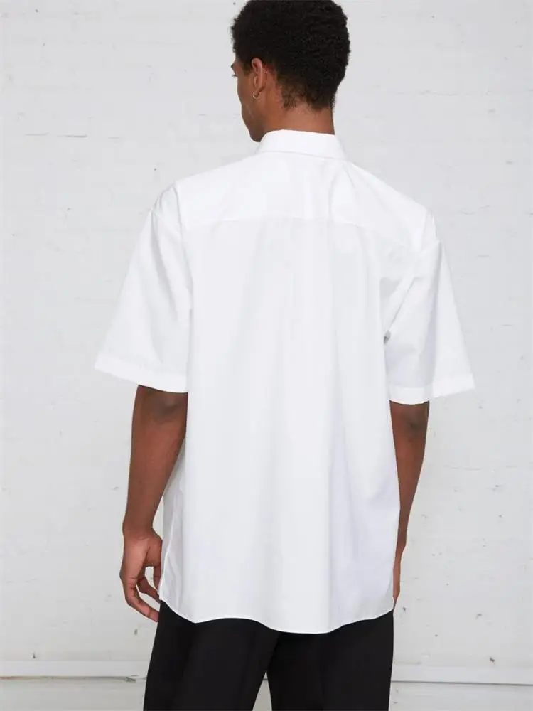 

Men's Short Sleeve Shirt Summer New Nordic Cotton Vest White Small Pointed Collar Loose And Comfortable Simple Shirt