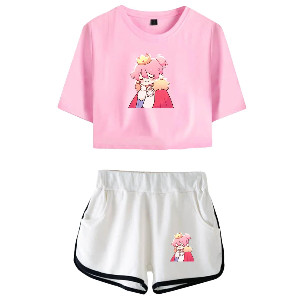 

Technoblade Print Summer Women/Girl Sets Sexy Short Tops+shorts Elastic Waist Kawaii Suits Two Piece Sets Streetwear