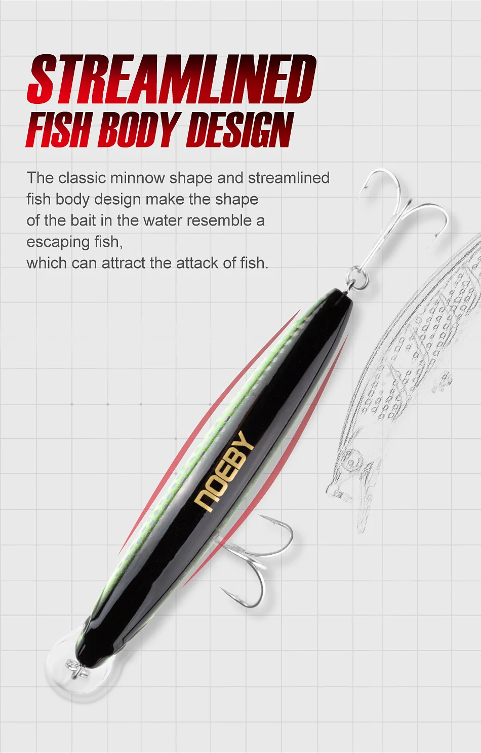 NOEBY 90S Sinking Minnow Angelköder 90mm 29g Long Casting Wobbler Harte Köder für Forelle Hecht Salzwasser Jerkbait Angelköder – Detail 8