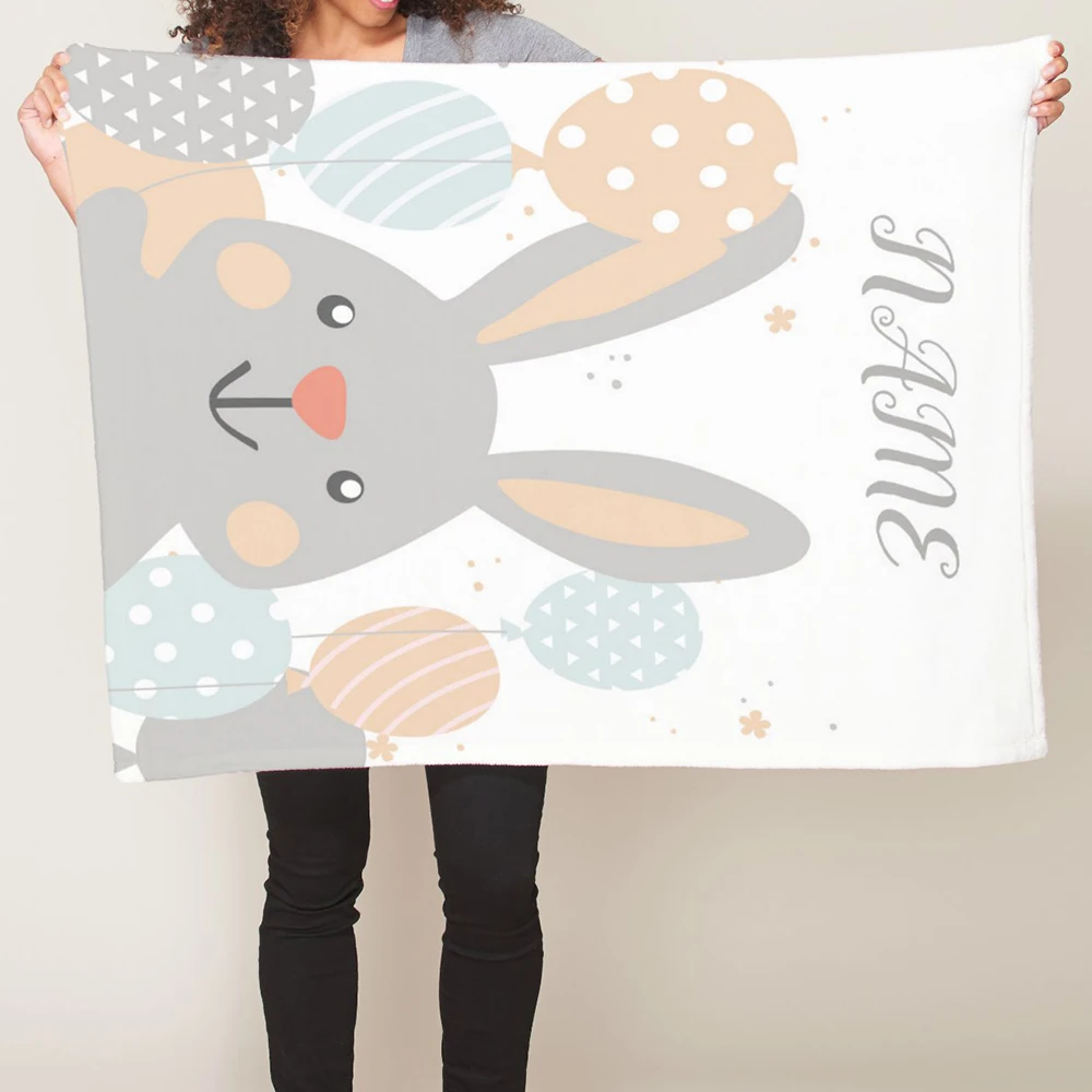 LVYZIHO Cute Rabbit/Balloon Personalized Name Custom Baby Blanket - 30x40 / 48x60 / 60x80 Inches - Flannel Fleece Blanket