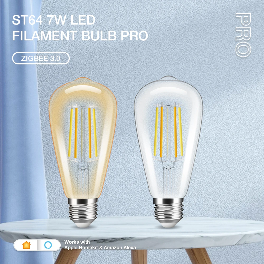 Zigbee 3.0 Smart Vintage Style Gledopto ST64 7W Pro LED Filament Light Bulb E27 For Home Decoration Lighting Living Room Kitchen