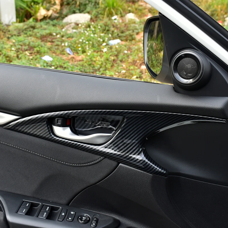 For Honda Civic 2019 2018 2017 2016 Car Interior Door Handle Trim Frame 4 Pcs/set ABS Carbon Fiber Style Decoration Accessories