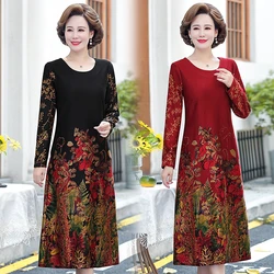 Vintage Print Positioning flower Casual Midi Dress Autumn Elegant Women Boho Maxi Dress Party Long Sleeve Vestidos