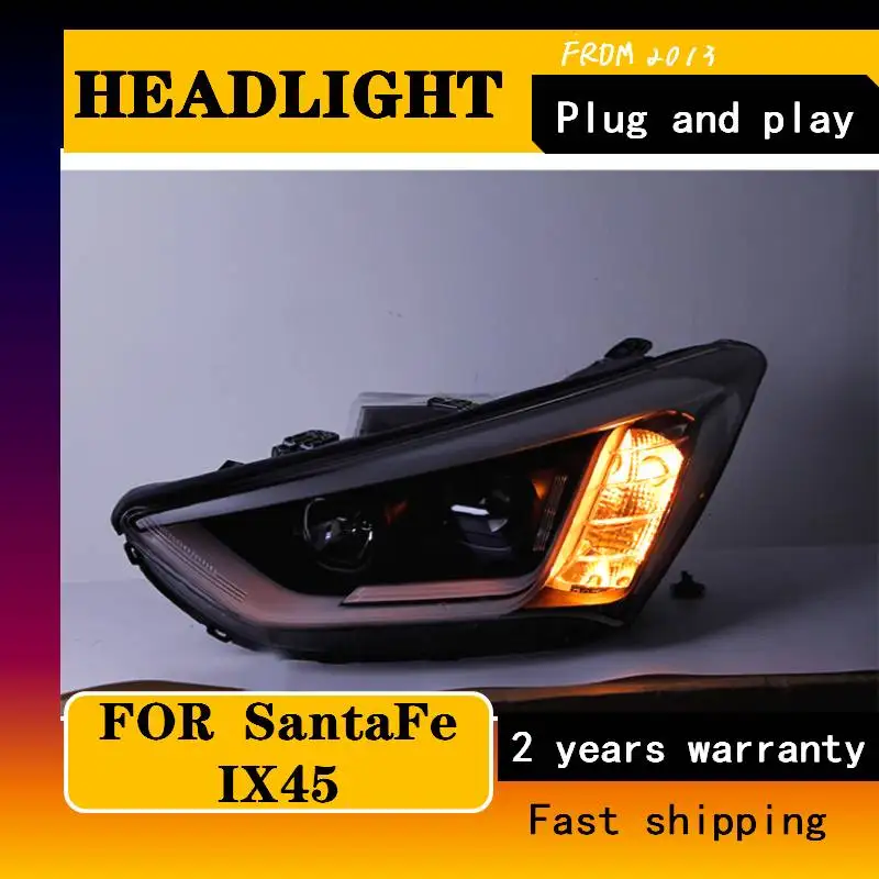 Car Styling For Hyundai IX45 LED Headlight New SantaFe Headlight DRL Lens Double Beam H7 HID Xenon Bi Xenon Lens