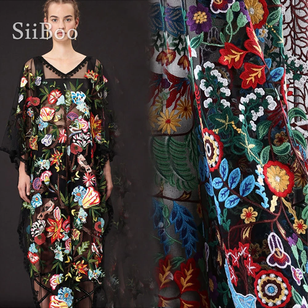

Luxury multi color floral embroidery mesh lace fabric for wedding party dress black mesh lace tissu cloth tecidos stoffen SP4505