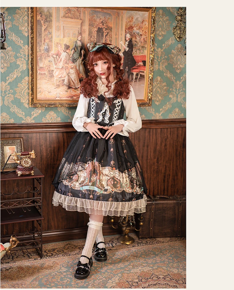 

Gothic palace sweet lolita dress vintage lace bowknot printing high waist victorian dress kawaii girl gothic lolita jsk loli cos