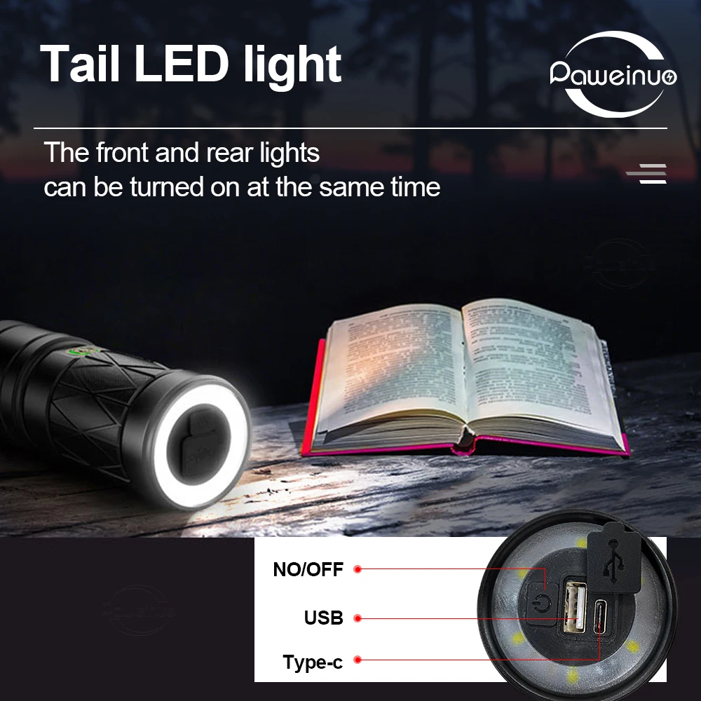 Paweinuo xhp100 powerful led flashlight torch light Rechargeable USB tactical flashlight xhp90 flashlights xhp70 xhp50 hand lamp