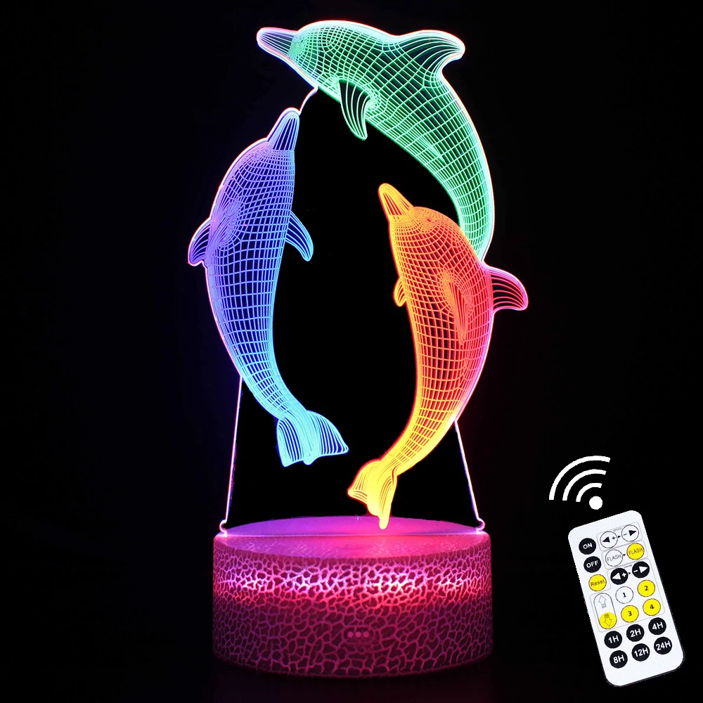 3D Dolphin Mermaid Table Lamp Colourful LED Lights For Home Room Decor Touch Remote Control Timing Night Lights Holiday Gift