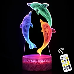 Lámpara de mesa de sirena de delfín 3D, luces LED coloridas para decoración de la habitación del hogar, Control remoto táctil, sincronización, luces nocturnas, regalo de vacaciones