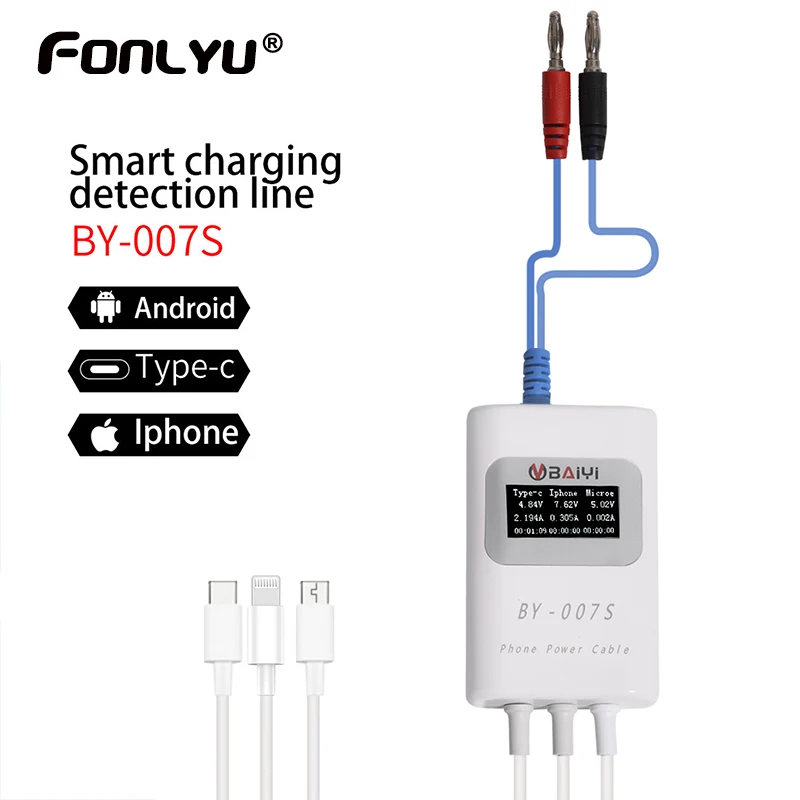 

BY-007S Smart Charging Detection Cable Fast-charging Protocols Quick Detect Type_C Lightning Micro USB Three Device Interface