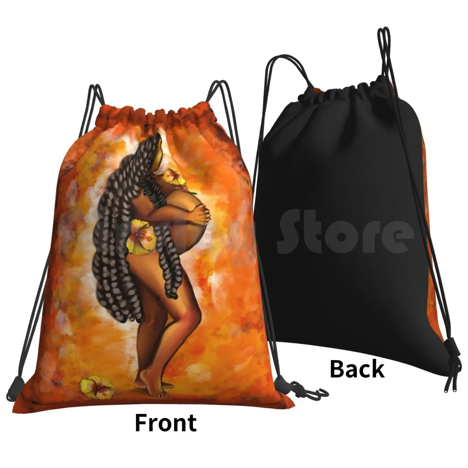 Mother Mama Mom-Pregnant Woman With Yellow Hibiscus Flowers. Mother’s Day Backpack Drawstring Bags Gym Bag Waterproof