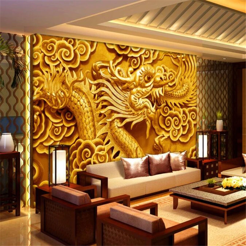 Custom large wallpaper 3D stereo murals gold dragon living room bedside обои TV background wall decoration painting 3d wallpaper